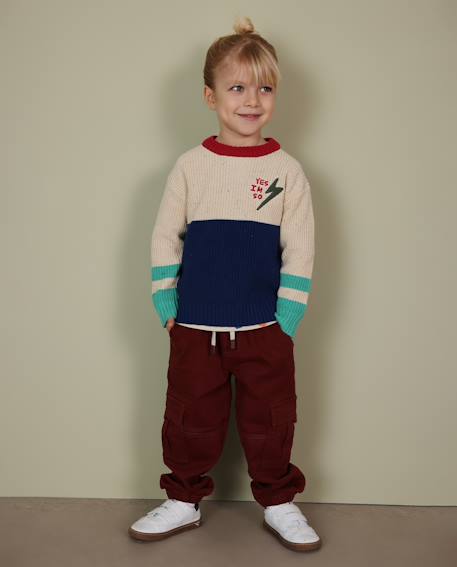 Pantalon cargo garçon en toile avec poches et taille élastique Rouge 1 - vertbaudet enfant 