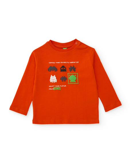 T-shirt en maille pour garçon à manches longues et motif amusant Orange 1 - vertbaudet enfant 