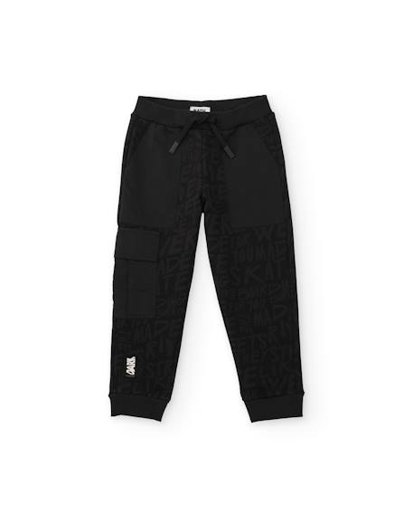 Pantalon garçon en molleton avec poche cargo et cordon Noir 1 - vertbaudet enfant 