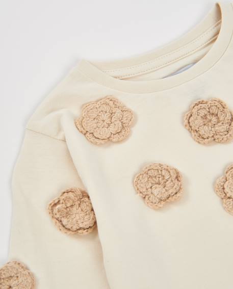 T-shirt de fille en maille avec appliques florales et manches longues Blanc 3 - vertbaudet enfant 