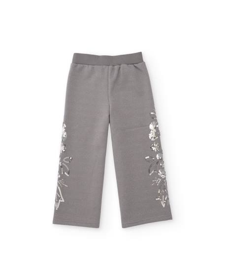 Pantalon pour fille en molleton avec broderies florales fantaisie Gris 3 - vertbaudet enfant 