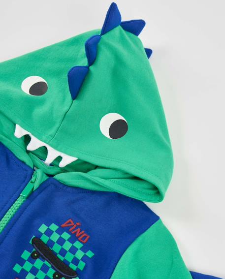 Sweat à capuche zippé garçon en molleton motif dinosaure Bleu 4 - vertbaudet enfant 