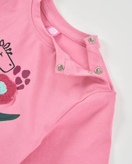 T-shirt fille en jersey à imprimé floral et motif girafe Rose 3 - vertbaudet enfant 