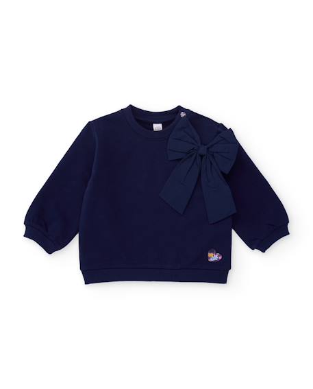 Ensemble bébé fille en molleton avec sweat à nœud et legging imprimé Bleu 2 - vertbaudet enfant 