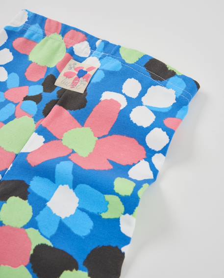 Legging fille en molleton à imprimé floral et taille élastique Bleu 3 - vertbaudet enfant 