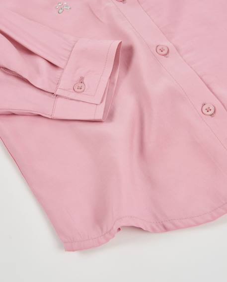 Chemise fille en toile avec broderies de gemmes et manches longues Rose 5 - vertbaudet enfant 