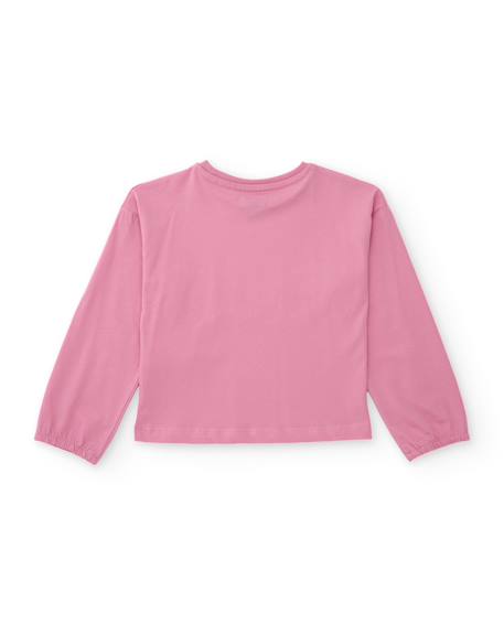 T-shirt de fille en maille avec broderie florale et manches longues Rose 2 - vertbaudet enfant 