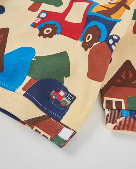 Sweat garçon en molleton à imprimé voitures et arbres Beige 4 - vertbaudet enfant 