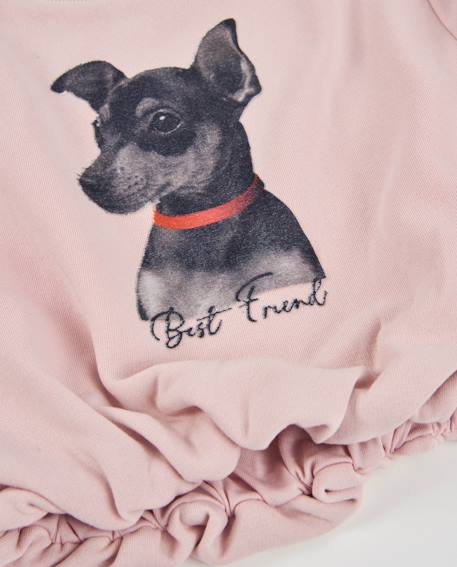 Sweat-shirt fille en molleton avec imprimé chiot et taille froncée Rose 4 - vertbaudet enfant 