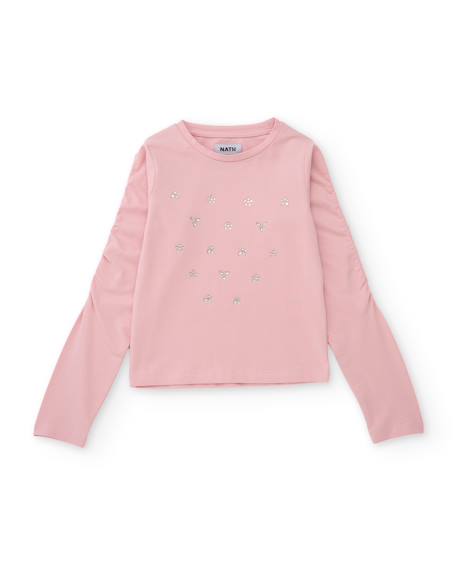 T-shirt pour fille en maille à manches longues avec appliques brillantes Rose 1 - vertbaudet enfant 