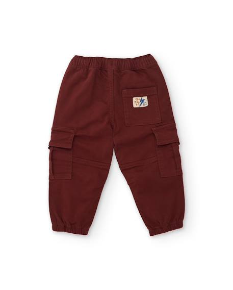 Pantalon cargo garçon en toile avec poches et taille élastique Rouge 3 - vertbaudet enfant 