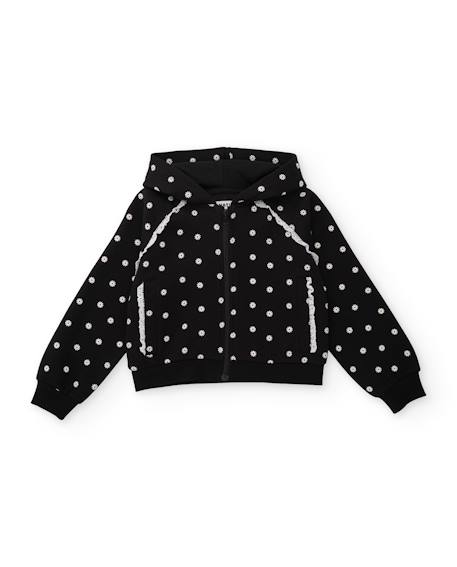 Sweat à capuche en molleton pour fille avec design floral et dentelle Noir 2 - vertbaudet enfant 