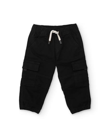 Pantalon jogger garçon en sergé avec poches et cordon de serrage Noir 2 - vertbaudet enfant 