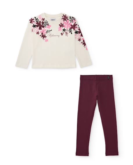 Ensemble de fille en maille avec t-shirt à motif floral et leggings basiques Blanc 1 - vertbaudet enfant 