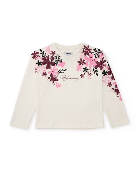 T-shirt de fille en maille avec imprimé floral et manches longues Blanc 1 - vertbaudet enfant 