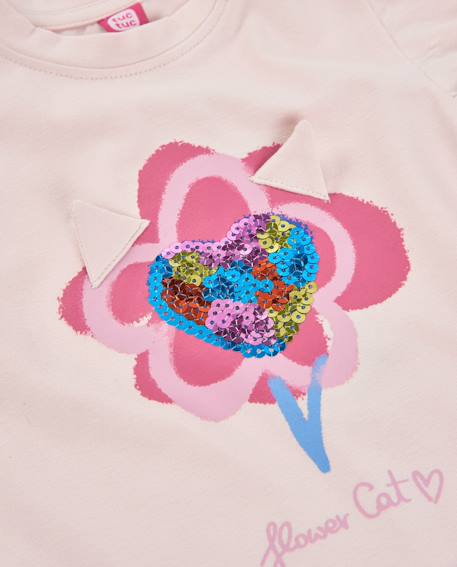 T-shirt fille en jersey à motif cœur et sequins Rose 5 - vertbaudet enfant 