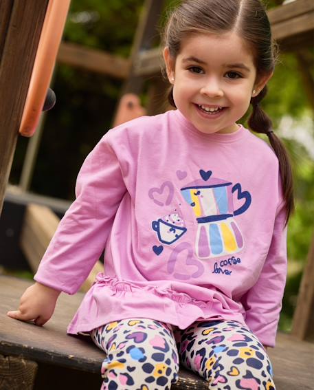 T-shirt en jersey fille à manches longues et imprimé cafetière moka Rose 1 - vertbaudet enfant 