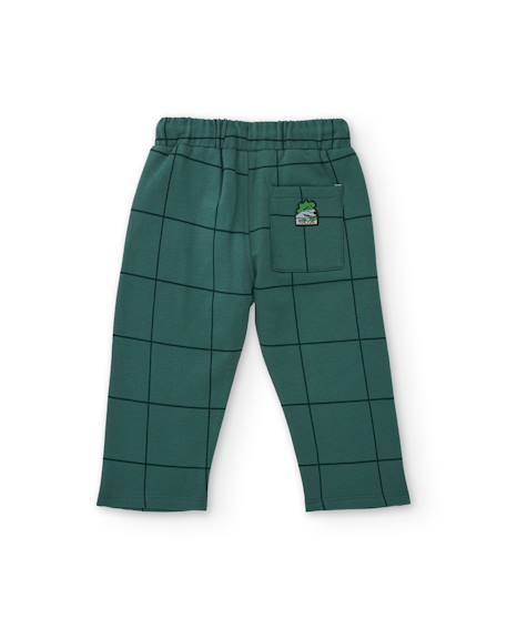 Pantalon garçon en molleton à carreaux avec cordon de serrage Vert 2 - vertbaudet enfant 