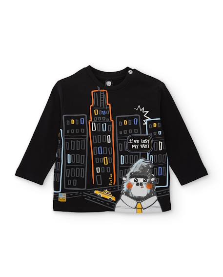 T-shirt bébé garçon manches longues en jersey à motif urbain Noir 1 - vertbaudet enfant 