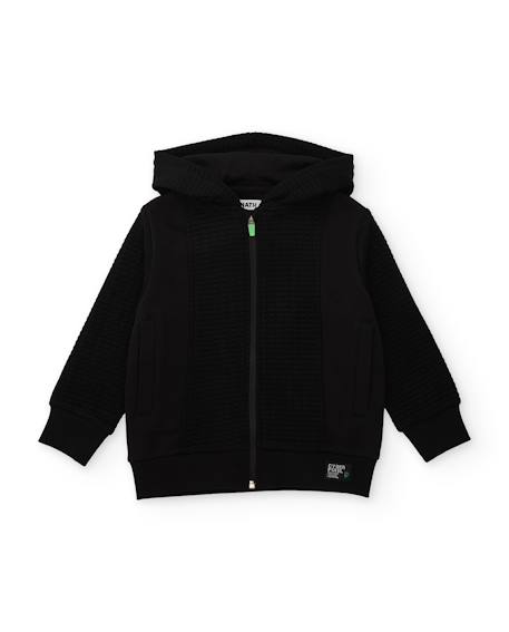 Sweat à capuche pour garçon en molleton avec patch décoratif Noir 1 - vertbaudet enfant 