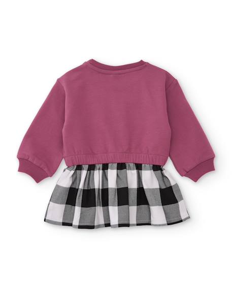 Robe fille buste en coton imprimé et jupe à carreaux Violet 3 - vertbaudet enfant 