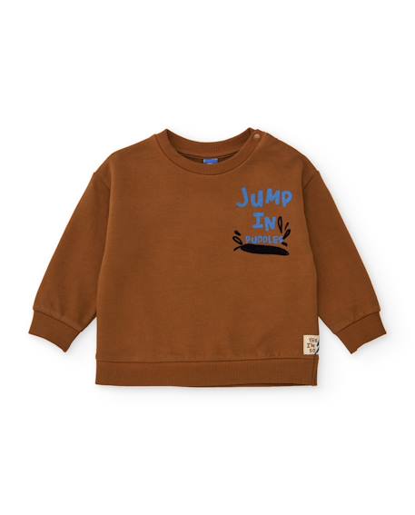 Sweat bébé garçon en molleton avec motif grenouille et message imprimé Marron 1 - vertbaudet enfant 