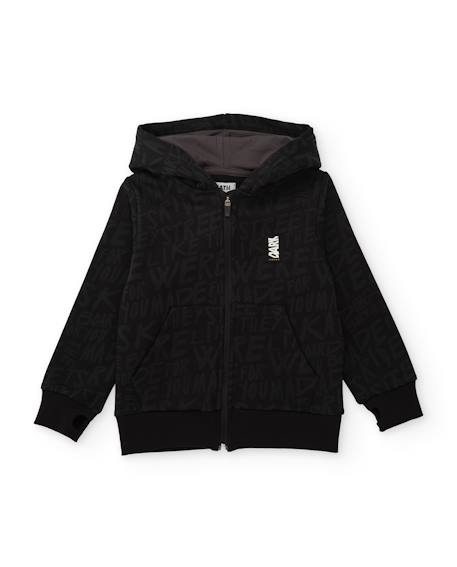 Sweat garçon en molleton avec capuche et fermeture éclair Noir 1 - vertbaudet enfant 