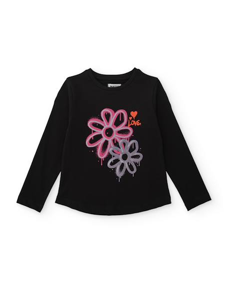 Ensemble fille avec t-shirt floral et leggings en maille extensibles Noir 2 - vertbaudet enfant 