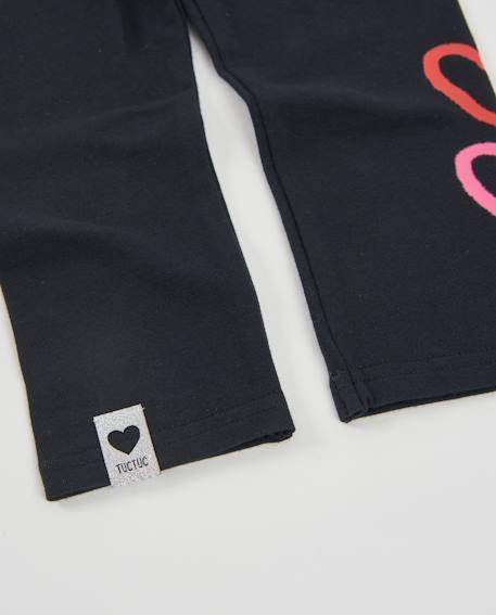 Legging fille en molleton extensible à motif cœur Noir 4 - vertbaudet enfant 