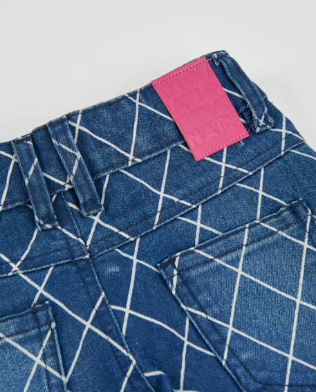 Jean fille avec imprimé géométrique et coupe droite Bleu 4 - vertbaudet enfant 