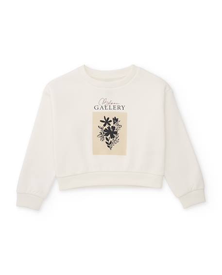 Sweat-shirt fille en molleton avec imprimé floral et coupe décontractée Blanc 2 - vertbaudet enfant 