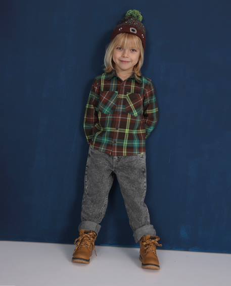 Jean garçon effet délavé avec taille élastique Gris 1 - vertbaudet enfant 
