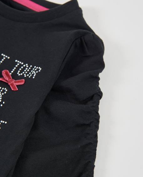 T-shirt fille en maille avec lettres brillantes et nœuds fuchsia Noir 4 - vertbaudet enfant 