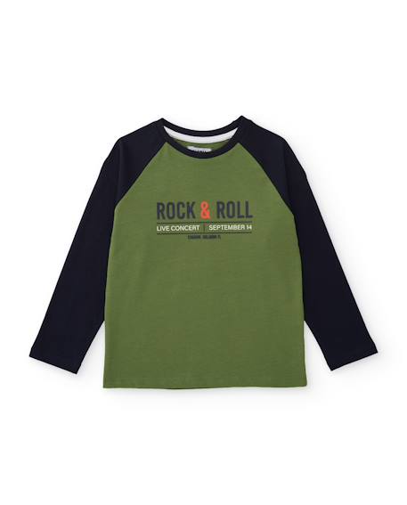 T-shirt garçon en jersey avec imprimé rock et manches contrastées Vert 2 - vertbaudet enfant 