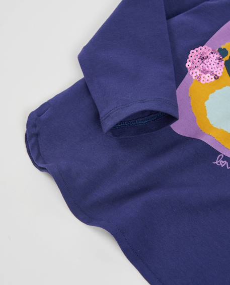 T-shirt en jersey fille à manches longues avec motifs et sequins Bleu 4 - vertbaudet enfant 