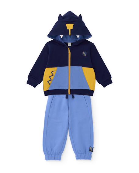 Ensemble bébé garçon en molleton avec sweat à capuche oreilles et pantalon Bleu 1 - vertbaudet enfant 