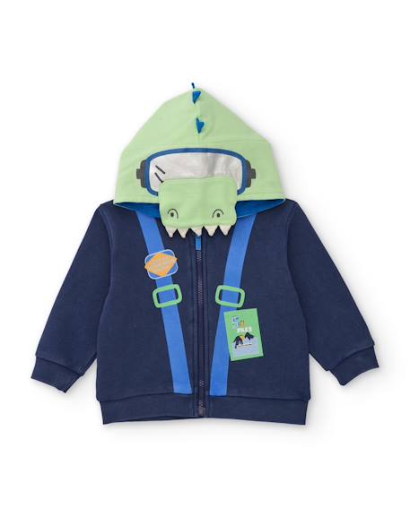 Ensemble en molleton pour bébé garçon avec sweat à capuche imprimé et pantalon assorti Bleu 2 - vertbaudet enfant 
