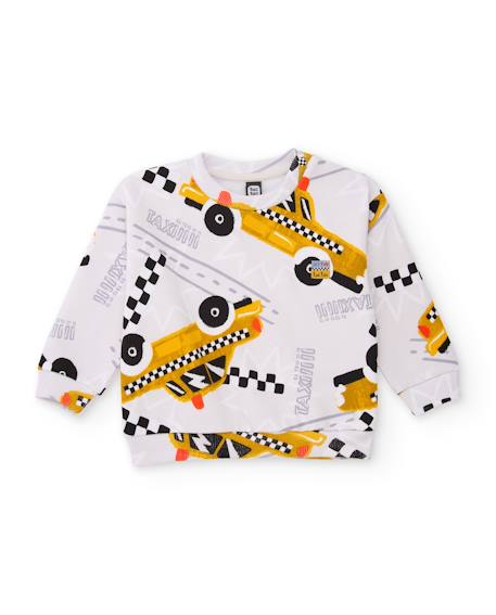 Ensemble garçon en molleton avec sweat motif taxi et pantalon assorti Blanc 2 - vertbaudet enfant 