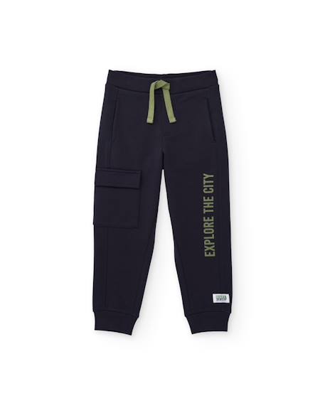 Pantalon garçon en molleton avec poche cargo et poignets élastiques Bleu 1 - vertbaudet enfant 