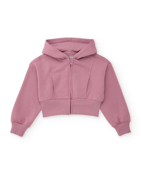Sweat pour fille en molleton avec capuche et fermeture zippée frontale Rose 1 - vertbaudet enfant 