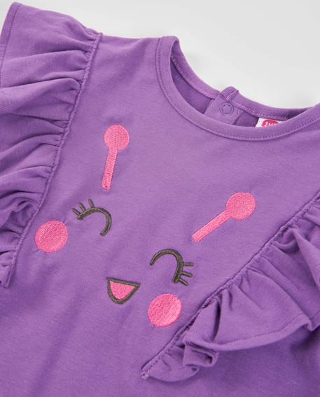 T-shirt en jersey fille à volants aux épaules et motif fantaisie Violet 3 - vertbaudet enfant 