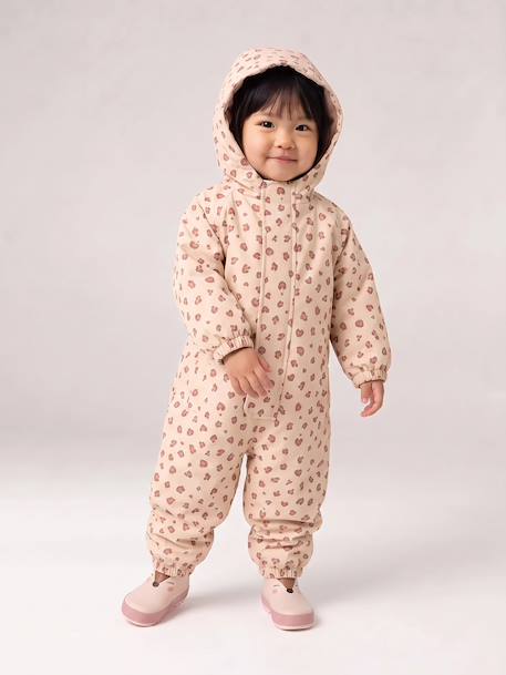 Combinaison de pluie imprimée à capuche bébé doublée polaire vanille+vieux rose 1 - vertbaudet enfant 