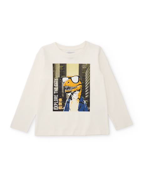 T-shirt garçon en maille avec imprimé de dinosaure avec lunettes Blanc 1 - vertbaudet enfant 