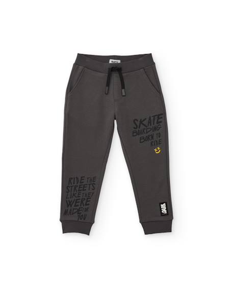 Pantalon garçon en molleton avec imprimé typographique et poignets côtelés Gris 1 - vertbaudet enfant 