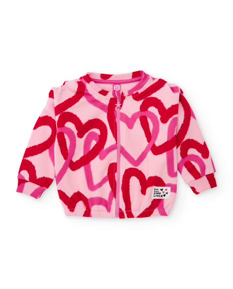 Sweat zippé bébé fille en molleton à imprimé cœurs Rose 1 - vertbaudet enfant 