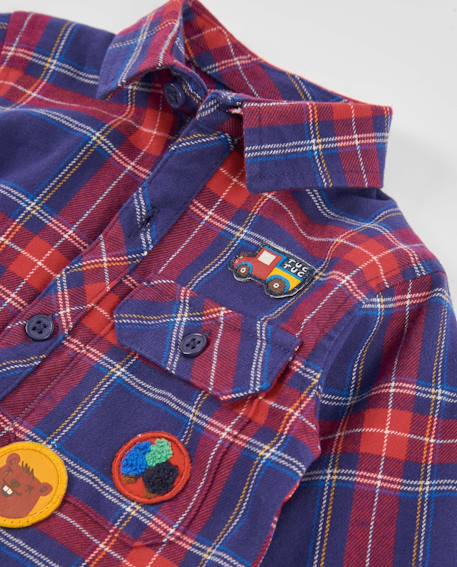 Chemise garçon à carreaux en toile avec écussons décoratifs Bleu 3 - vertbaudet enfant 