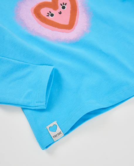 T-shirt fille en jersey à motif cœur et manches longues Bleu 4 - vertbaudet enfant 