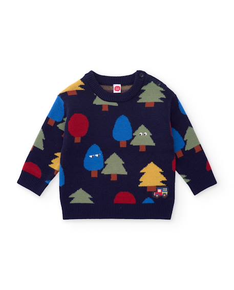 Pull bébé garçon en maille douce à motifs d'arbres Bleu 2 - vertbaudet enfant 
