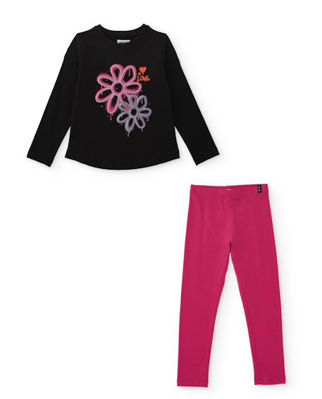 Ensemble fille avec t-shirt floral et leggings en maille extensibles Noir 1 - vertbaudet enfant 