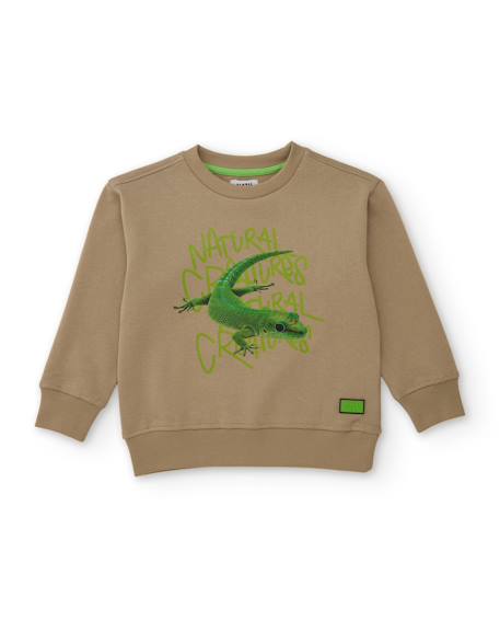 Sweat garçon en molleton avec imprimé gecko Beige 1 - vertbaudet enfant 